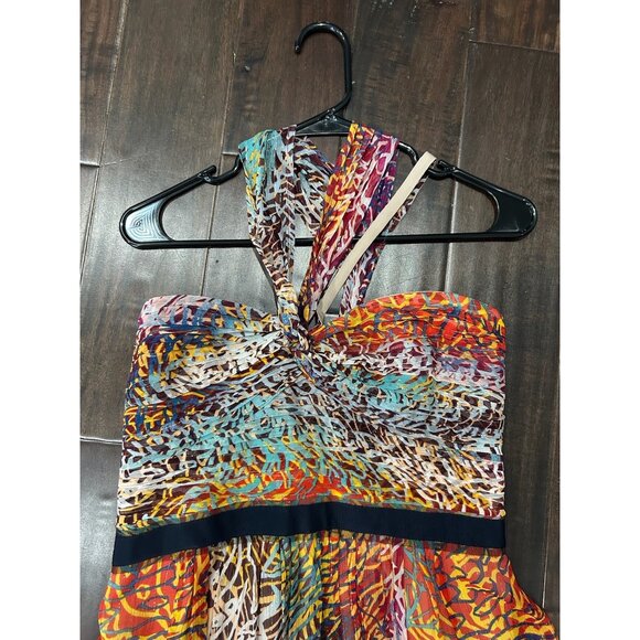 BCBGMaxAzria Inga One Shoulder Halter Silk Maxi Dress Multicolor Sz 10 Cocktail - Picture 5 of 12